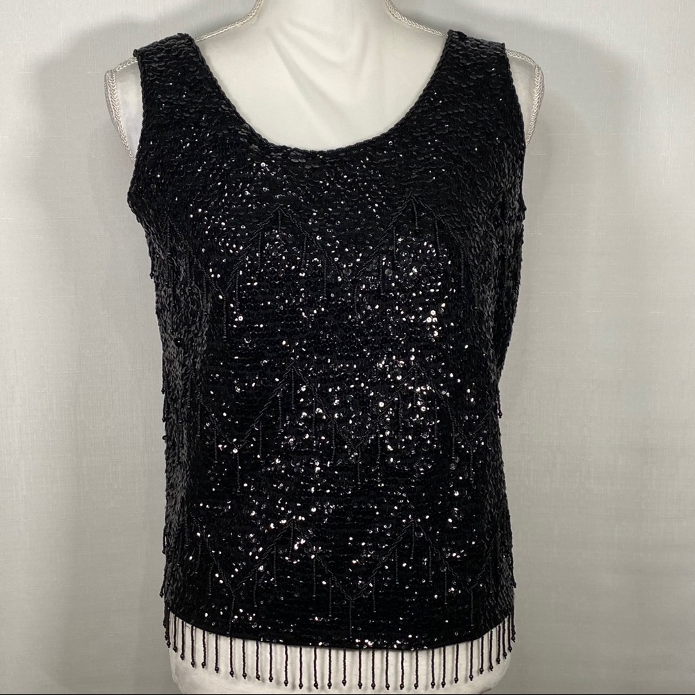 Vintage Imperial Black 100% Wool Fully Beaded Top